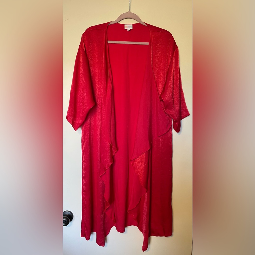 LuLaRoe Red Satin Shirley Kimono